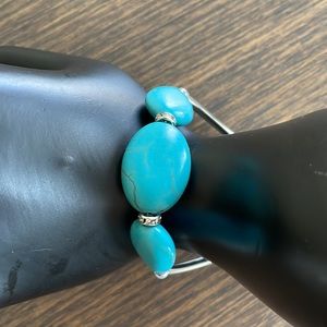 HAND CRAFTED BRACELET Turquoise Silver White Glass Pearls Crystals Boho